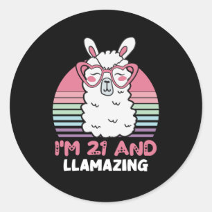 Pegatina Redonda Llama a 21 cumpleaños de cumpleaños, cumpleaños de