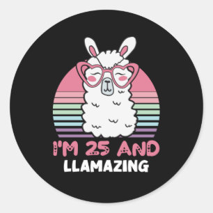 Pegatina Redonda Llama a 25 años por cumpleaños, cumpleaños 25