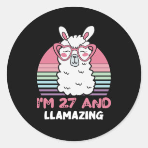 Pegatina Redonda Llama a 27 cumpleaños, cumpleaños, cumpleaños de c