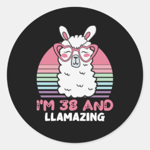 Pegatina Redonda Llama a 38 años por cumpleaños, cumpleaños 38