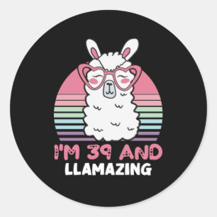 Pegatina Redonda Llama a 39 cumpleaños de cumpleaños, cumpleaños de