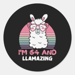 Pegatina Redonda Llama a cumpleaños número 64 a cumpleaños