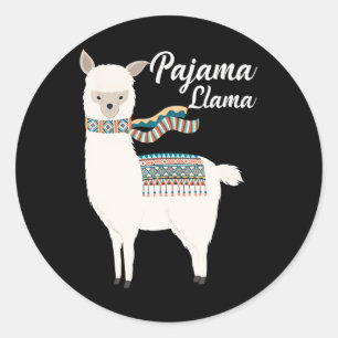 Pegatina Redonda Llama a pijama a la cama