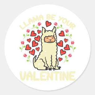 Pegatina Redonda Llama a ser tu Valentín lindo alpaca masculina