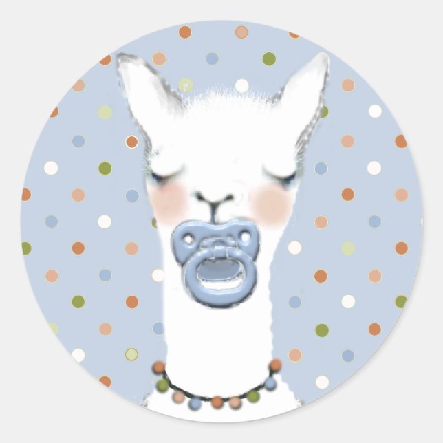 Pegatina Redonda Llama Baby Shower (Anverso)