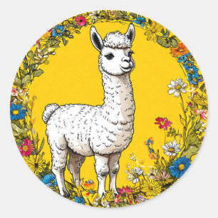 Pegatina Redonda Llama blanca alegre