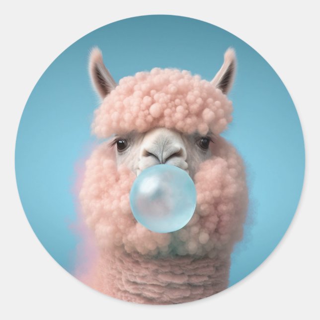 Pegatina Redonda Llama Bubblegum Funny (Anverso)