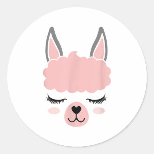 Pegatina Redonda Llama Cara Alpaca Eyelash Funny Halloween Costum