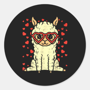 Pegatina Redonda Llama de corazón adorable alpaca día de San Valent