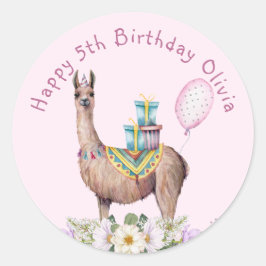 Pegatina Redonda Llama de cumpleaños