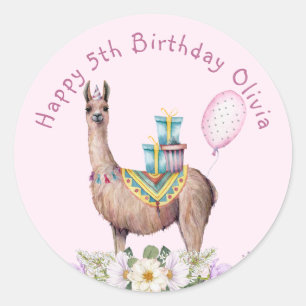 Pegatina Redonda Llama de cumpleaños