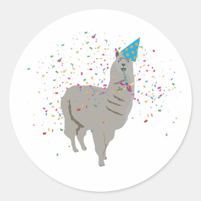 Pegatina Redonda Llama de fiesta - Animales con Fiesta (Anverso)