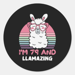 Pegatina Redonda Llama de Llama de 79 años, cumpleaños 79