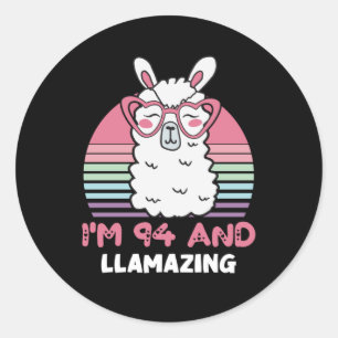 Pegatina Redonda Llama de Llama de 94 años cumpleaños 94