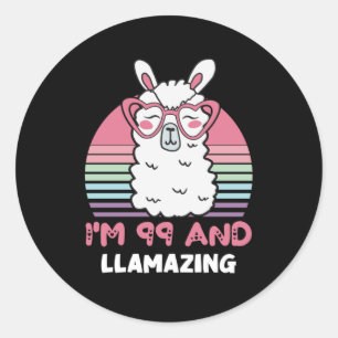 Pegatina Redonda Llama de Llama de 99 años cumpleaños