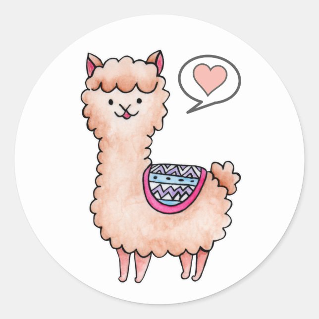 Pegatina Redonda Llama del Corazón (Anverso)