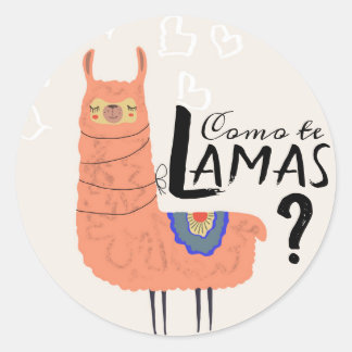 Pegatina Redonda Llama divertida como te llamas