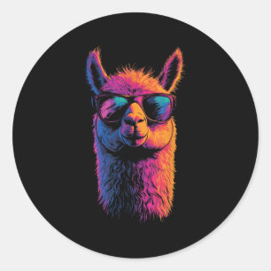 Pegatina Redonda Llama divertida con Sungles coloridas sin animal d