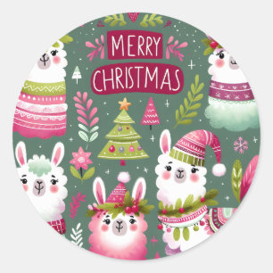 Pegatina Redonda Llama Feliz Navidad