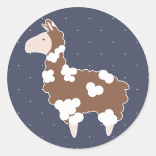 Pegatina Redonda Llama manchada de blanco y marrón