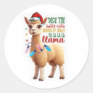 Pegatina Redonda Llama navidades