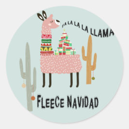Pegatina Redonda Llama Navidades acarician fiesta navideña