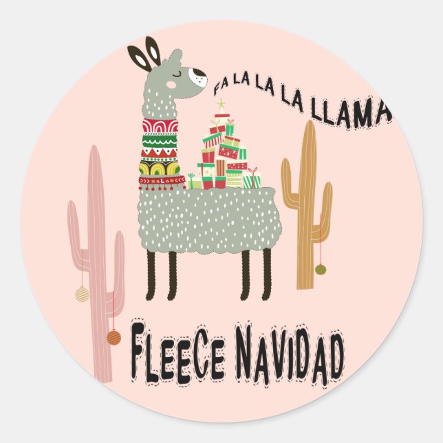 Pegatina Redonda Llama Navidades fiesta divertida navidad (Anverso)