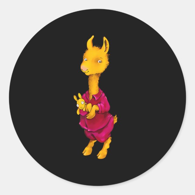 Pegatina Redonda Llama Pajama Roja Para Los Niños (Anverso)