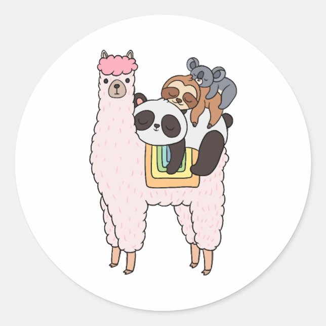 Pegatina Redonda Llama Panda Sloth Koala (Anverso)