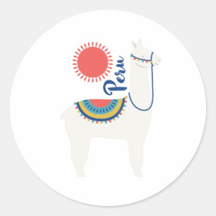 Pegatina Redonda Llama peruana