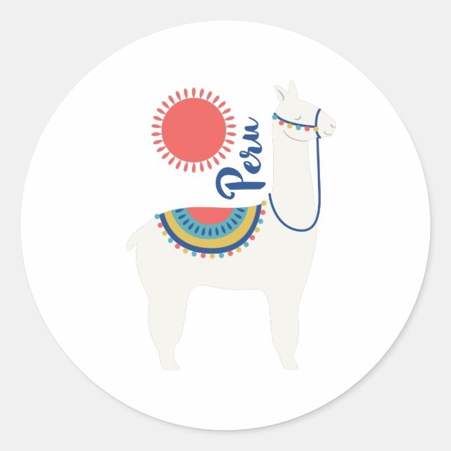 Pegatina Redonda Llama peruana (Anverso)