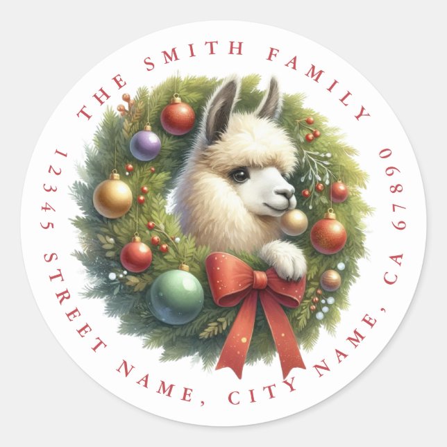 Pegatina Redonda Llama Return Address Labels (Anverso)