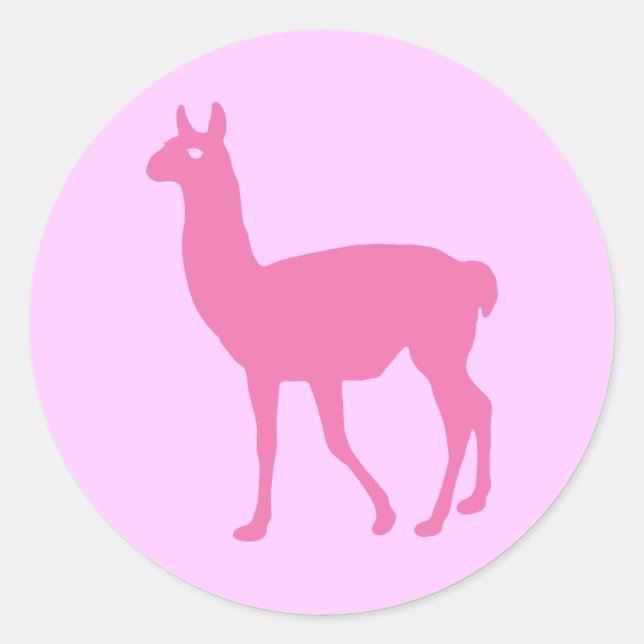 Pegatina Redonda Llama rosa (Anverso)