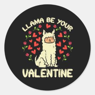 Pegatina Redonda Llama Sé Tu San Valentín Lindo Alpaca Hombres Muje