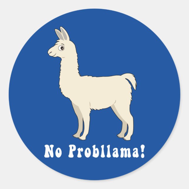 Pegatina Redonda Llama: "¡Sin problemas!" (Anverso)