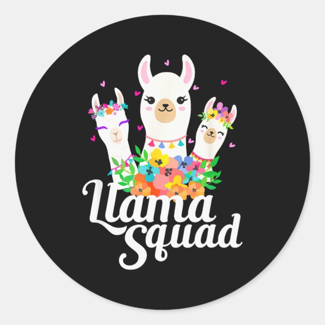 Pegatina Redonda Llama Squad Funny Cute Llama Matching  (Anverso)