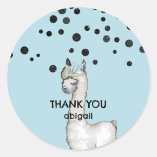 Pegatina Redonda Llama Turquoise Baby Shower Personalizado Gracias