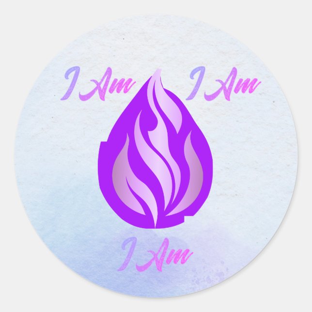 Pegatina Redonda Llama Violeta Sagrada - Yo Soy (Anverso)
