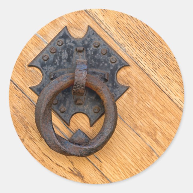 Pegatina Redonda Llamador de puerta antigua (Anverso)