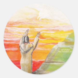 Pegatina Redonda Llamando a Ancestores de Águila, ArT oF jAnAhttp:/