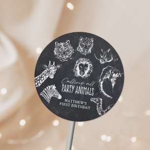 Pegatina Redonda Llamando a todos los animales Fiestas Chalkboard C