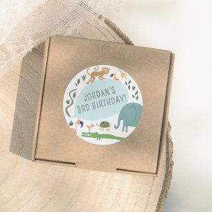 Pegatina Redonda ¡Llamando a todos los animales Fiestas! Partido de