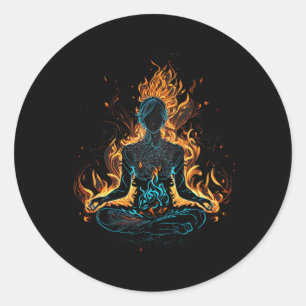 Pegatina Redonda Llamas de Yoga Meditación Namaste Profesor de Yoga