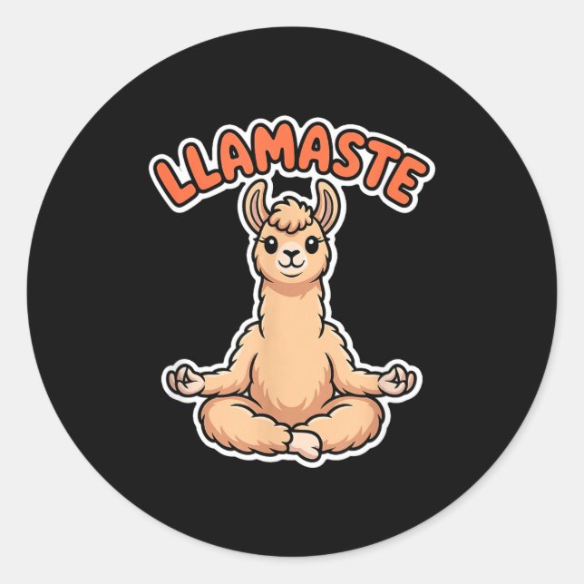 Pegatina Redonda Llamaste Funny Meditating Llama Cute Yoga Animal D (Anverso)