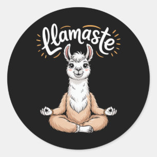 Pegatina Redonda Llamaste Llama Meditando Yoga Chiste Zen Humor 