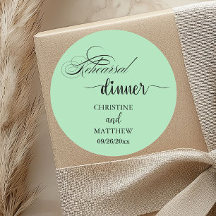 Pegatina Redonda Llamativa Caligrafía Elegante Azul Turquesa Cena d