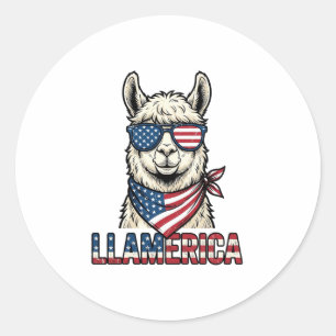 Pegatina Redonda Llamerica Llama Patriótico Diseño Vector Vintage_1
