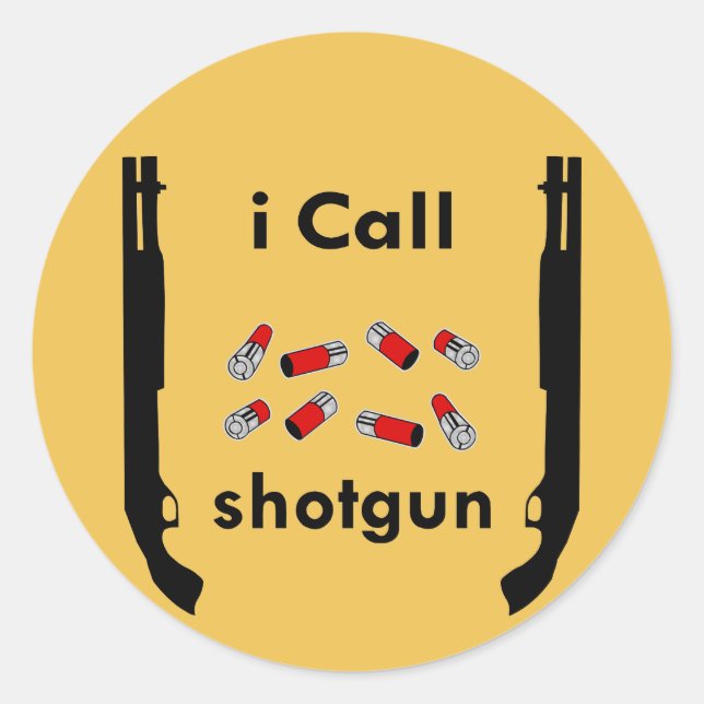 Pegatina Redonda Llamo a Shotgun (c)WhiteTigerLLC.com (Anverso)