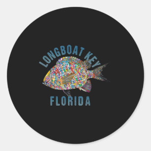 Pegatina Redonda Llave de bote, Florida Beach Design _ Illu de recu