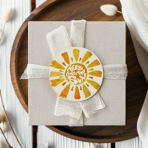 Pegatina Redonda Llega el sol Baby Shower Acuarela